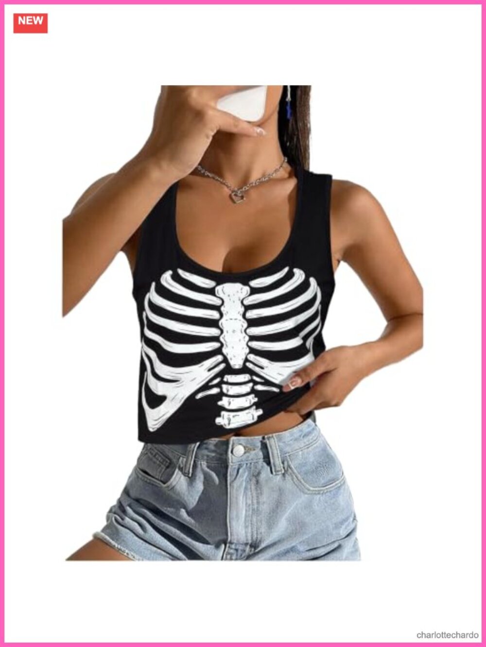 Sleeveless Skeleton Print Tank Top Halloween Costume Shirt Women